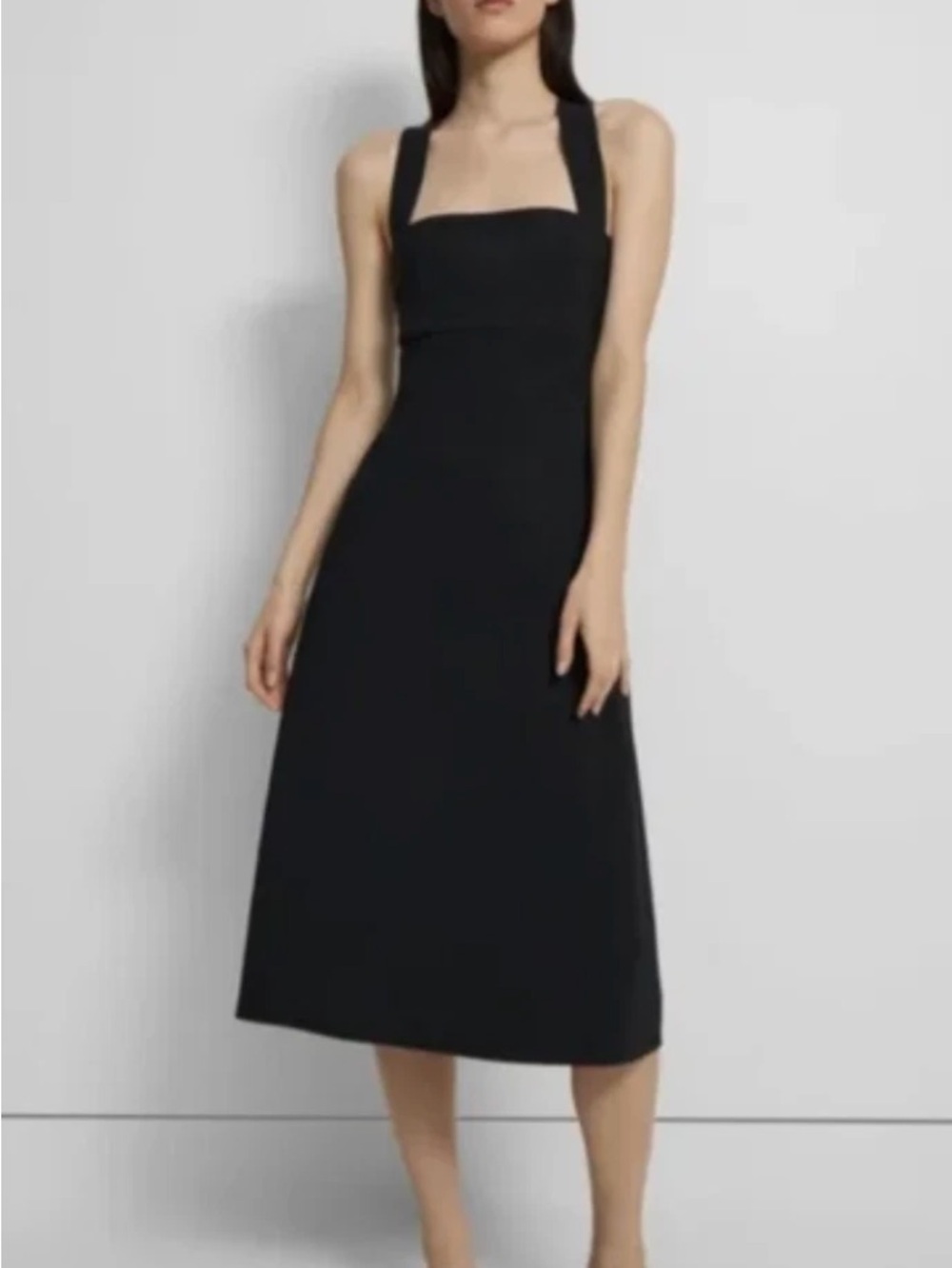Theory Black Midi Dress with Crossback Straps